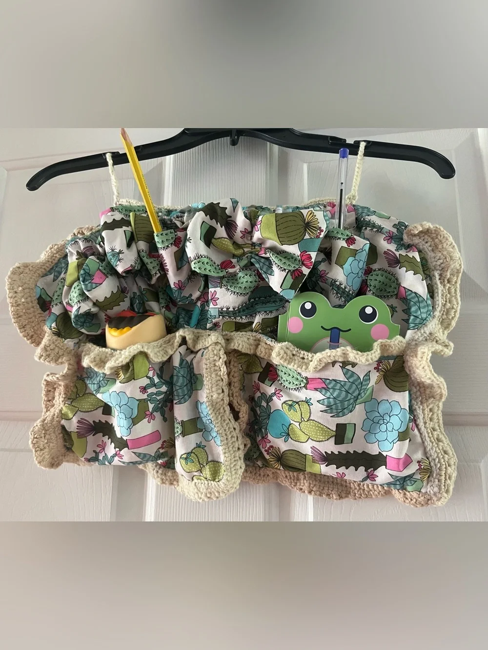 Handmade Crochet Fabric Hanging Wall Organizer Pocket Storage Caddy 30x12 Boho